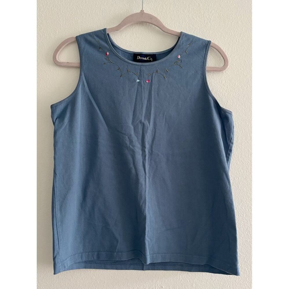 Denim & Co Vintage Cotton Embroidered Tank Blouse Large